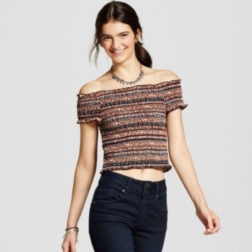 Mossimo Smocked Off the Shoulder Crop Top